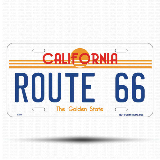 ROUTE 66 Flat Aluminum License Plate | 6" x 12" | State Plate Front View Name Plate California Goldend State
